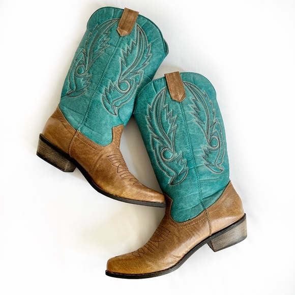 Western Cowgirl Boots. Brown & Teal. Excellent Condition. Size 7.5 CONCERTS! - Picture 2 of 13